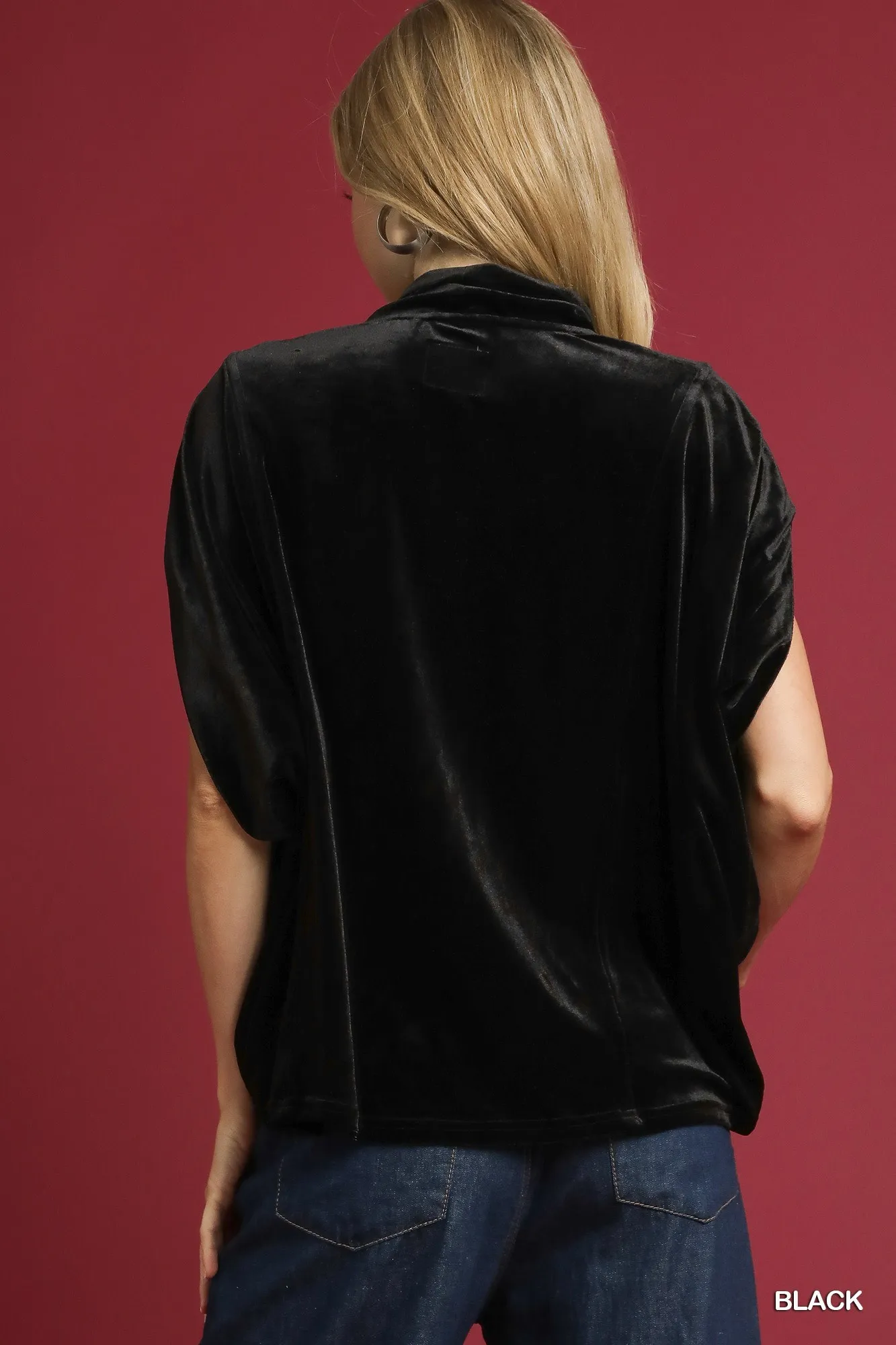 Umgee Velvet Mock Neck Sleeveless Blouse - Image 3