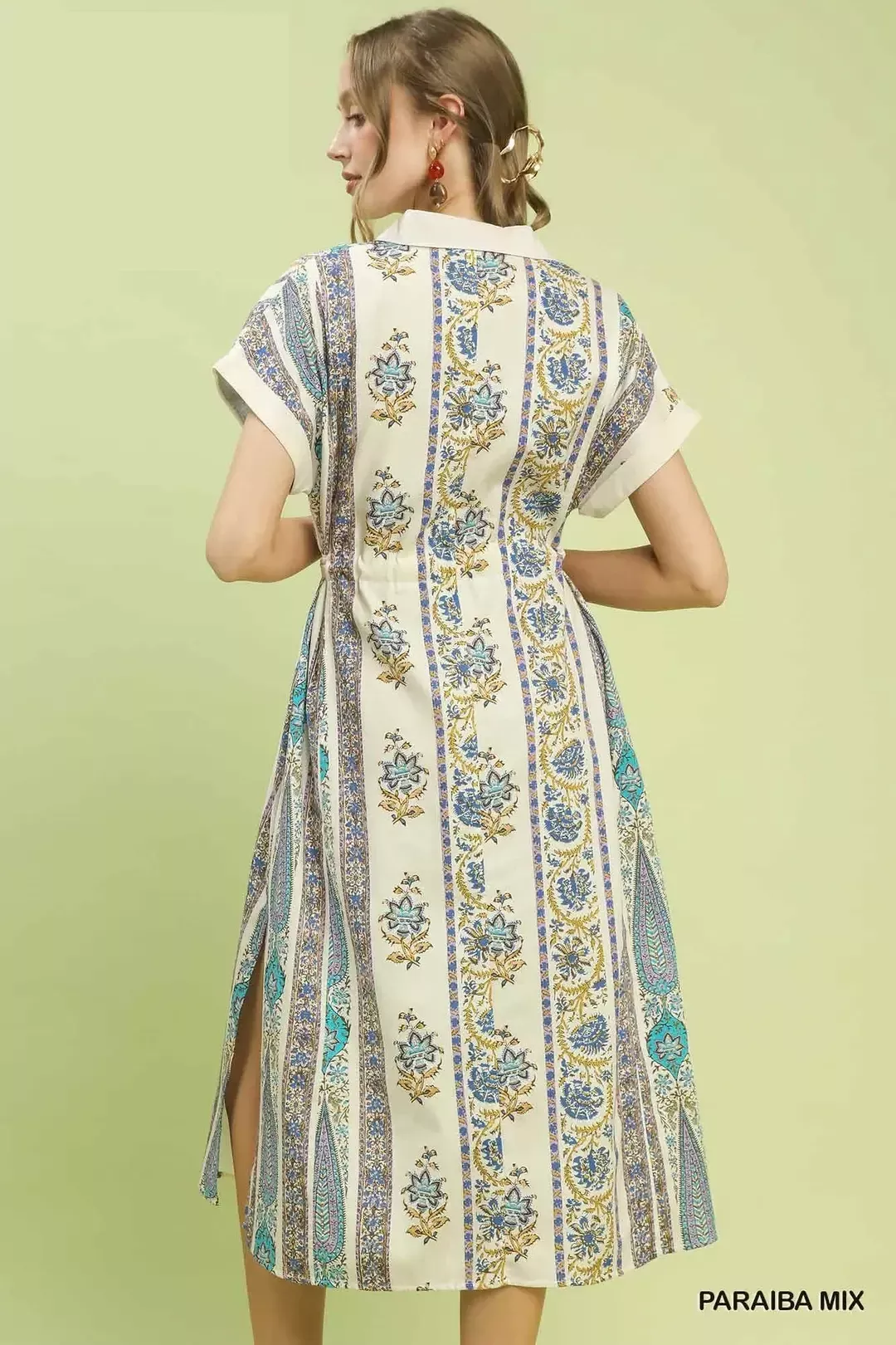 Umgee Vertical Print Tie Waist Midi Dress - Image 4