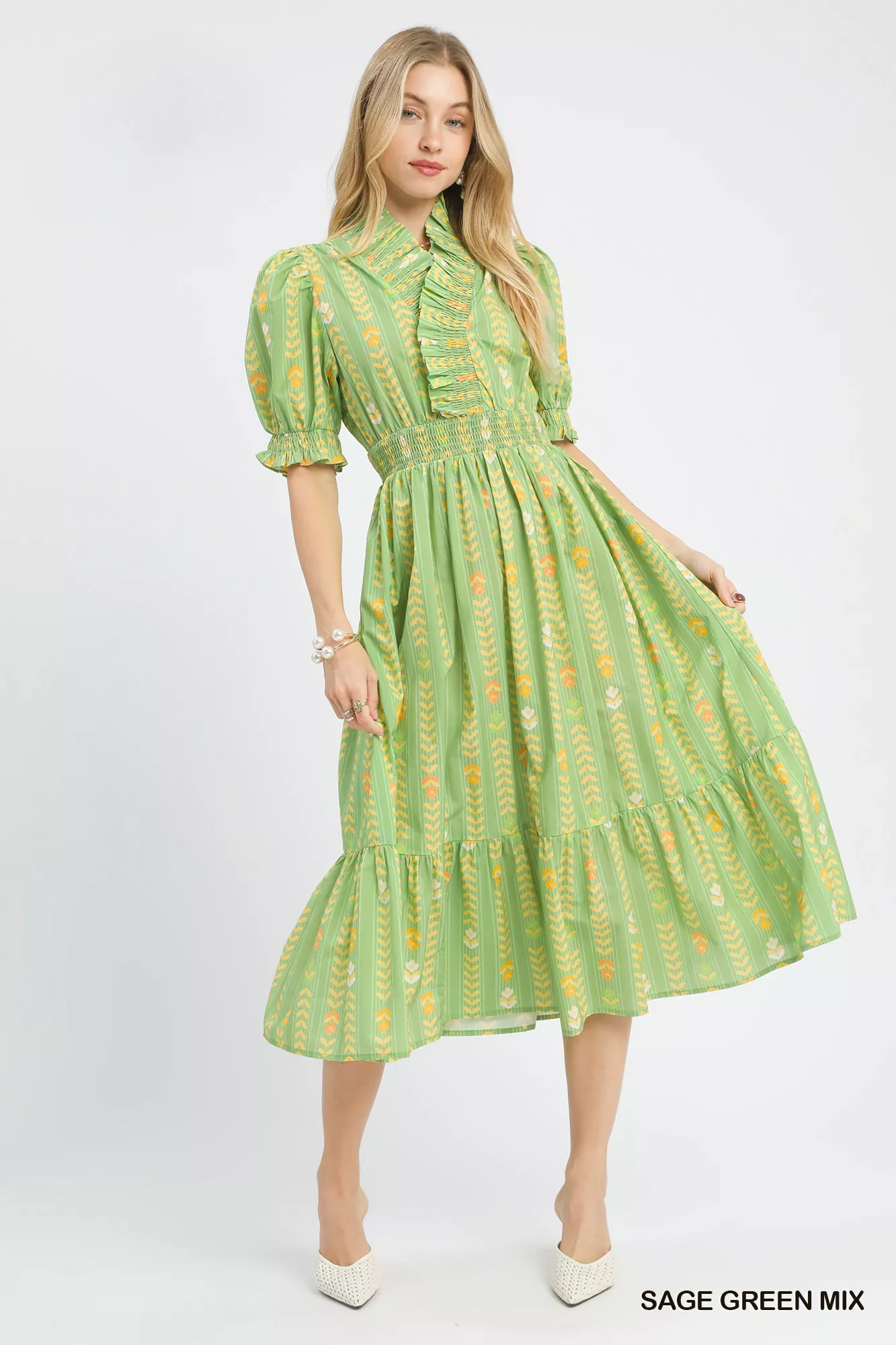 Umgee Vibrant Ruffle Smocked Midi Dress - Image 2