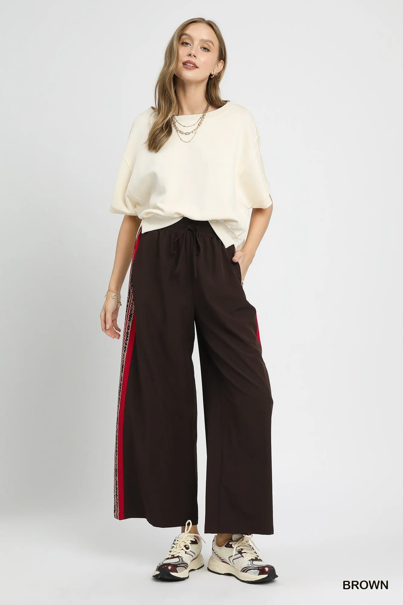 Umgee Wide Leg Pants with Contrast Side Trim - Image 5