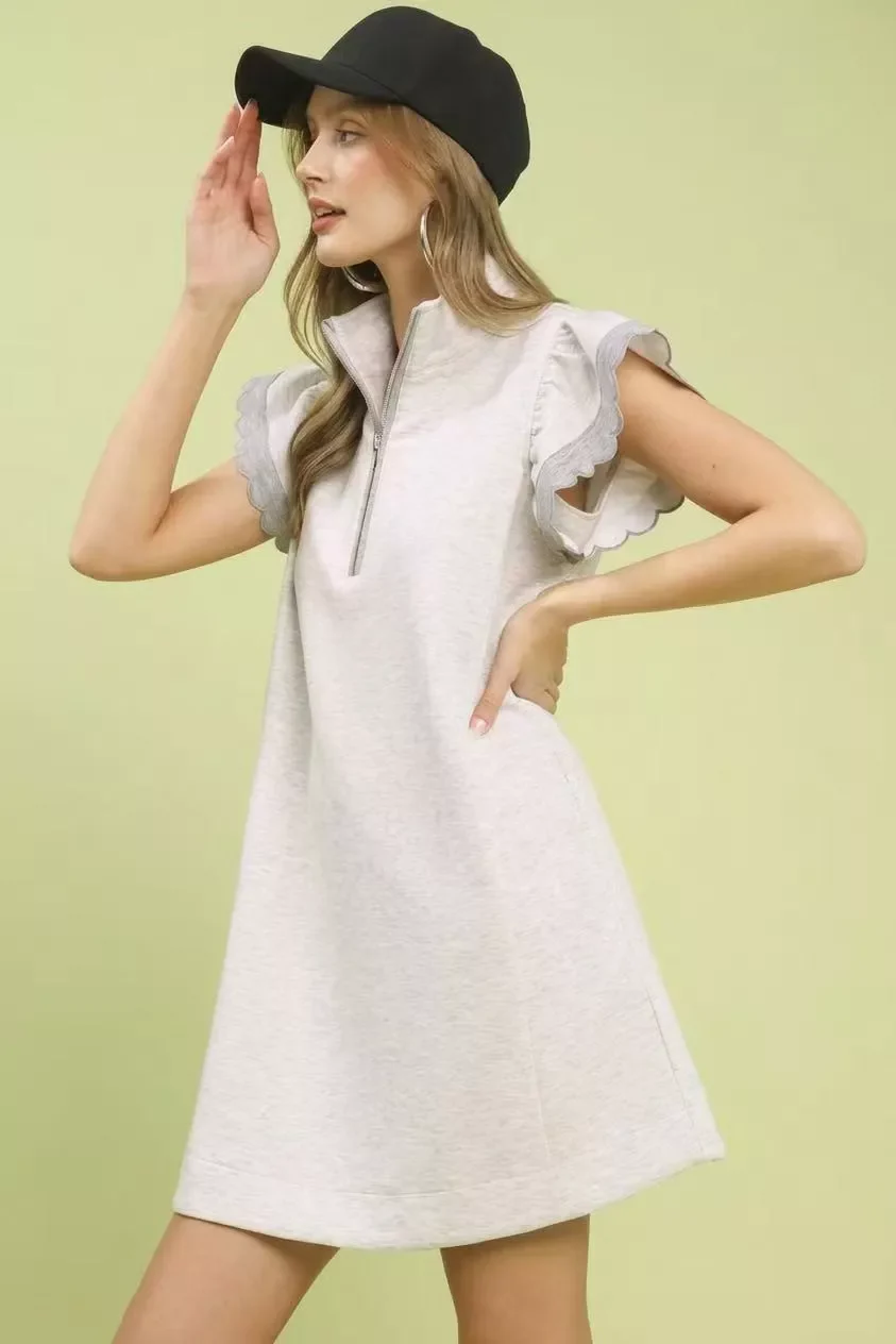 Umgee Zip-Neck Flutter Sleeve Dress - Image 2