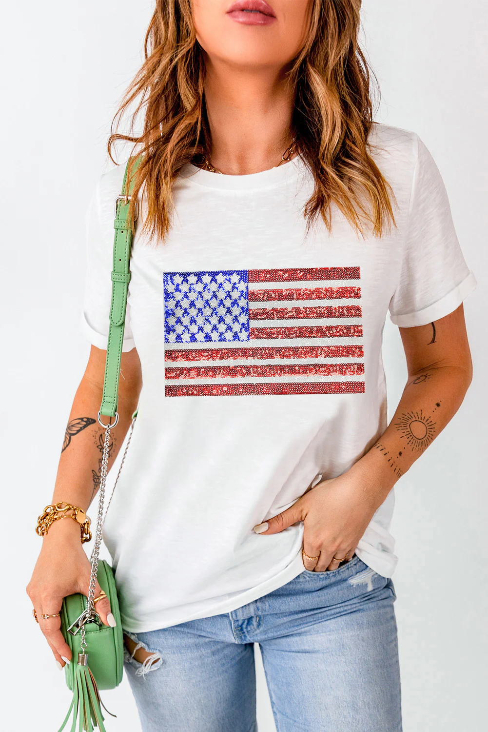 US Flag Round Neck Short Sleeve T-Shirt - Image 2