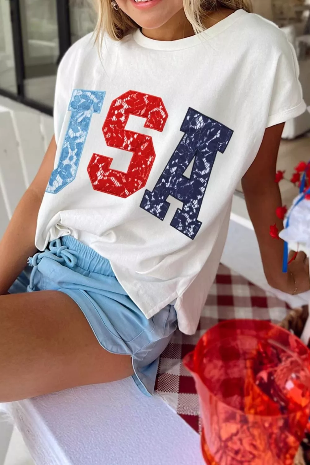 USA Color Block Letter Graphic Dolman Tee - Image 2