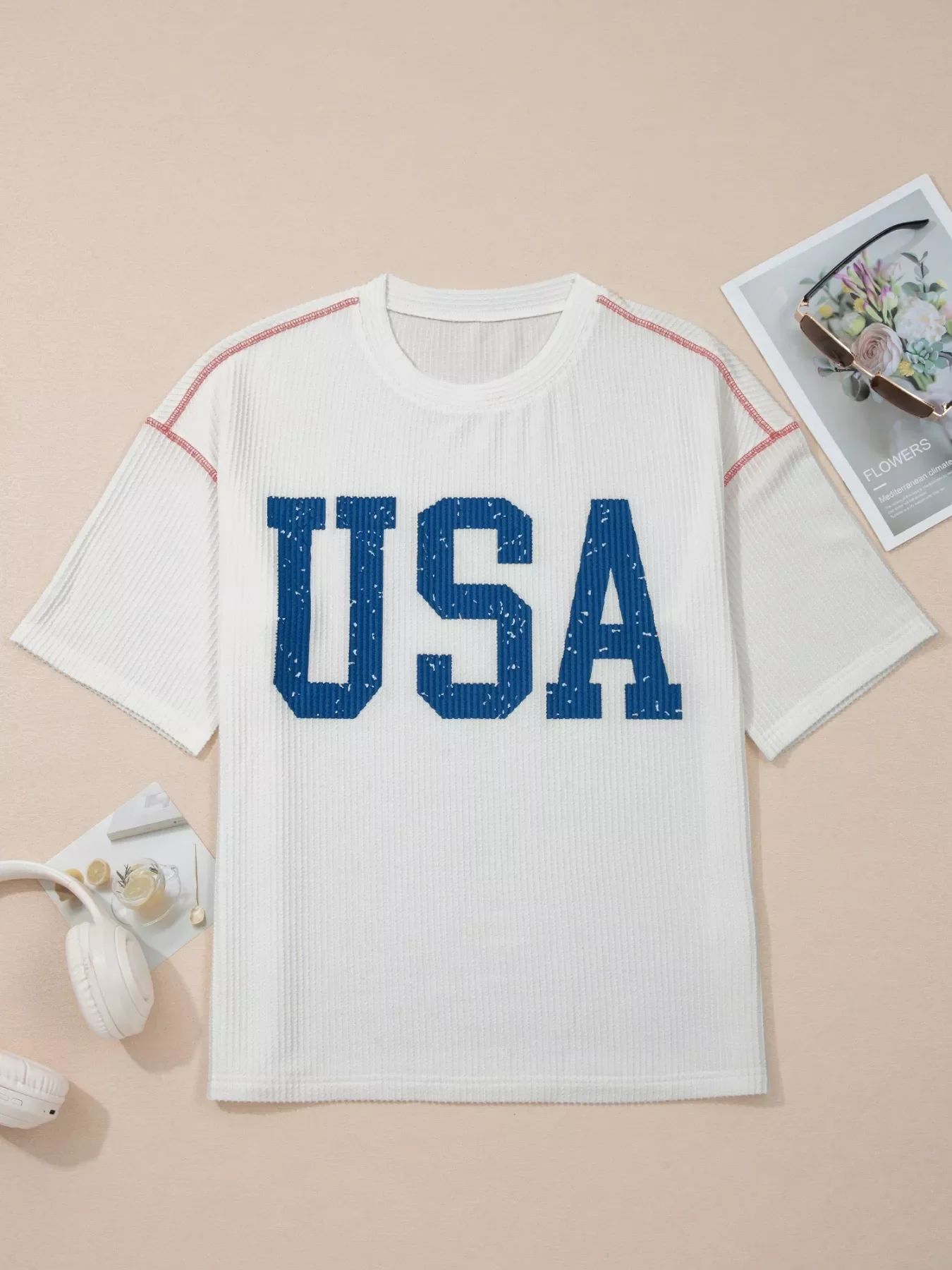 USA Graphic Half Sleeve Loose Ribbed Top - Image 3