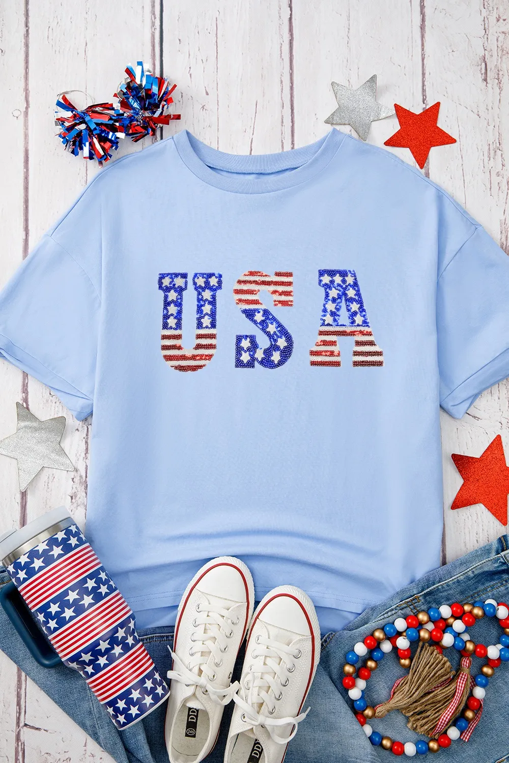 USA Patched Drop Sleeve Crewneck T Shirt - Image 3