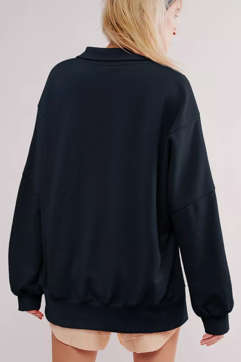 uttoned Collared Raw Detail High Low Baggy Sweatshirt with Slits - Image 6