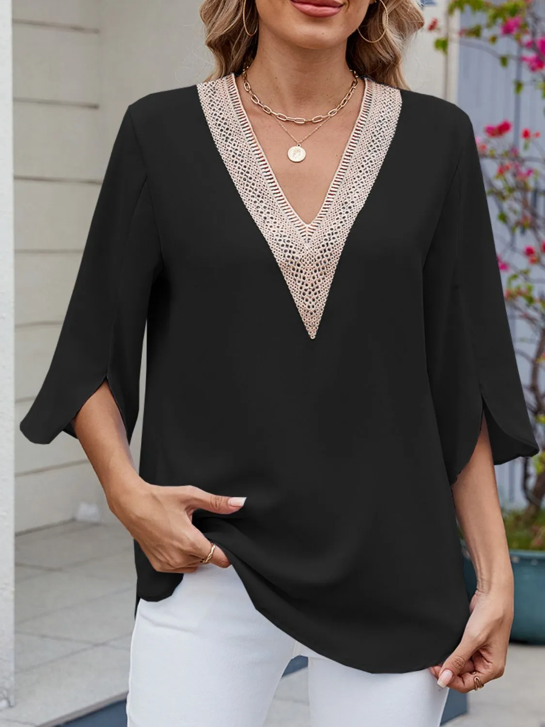 V-Neck 3/4 Sleeve Blouse - Image 15