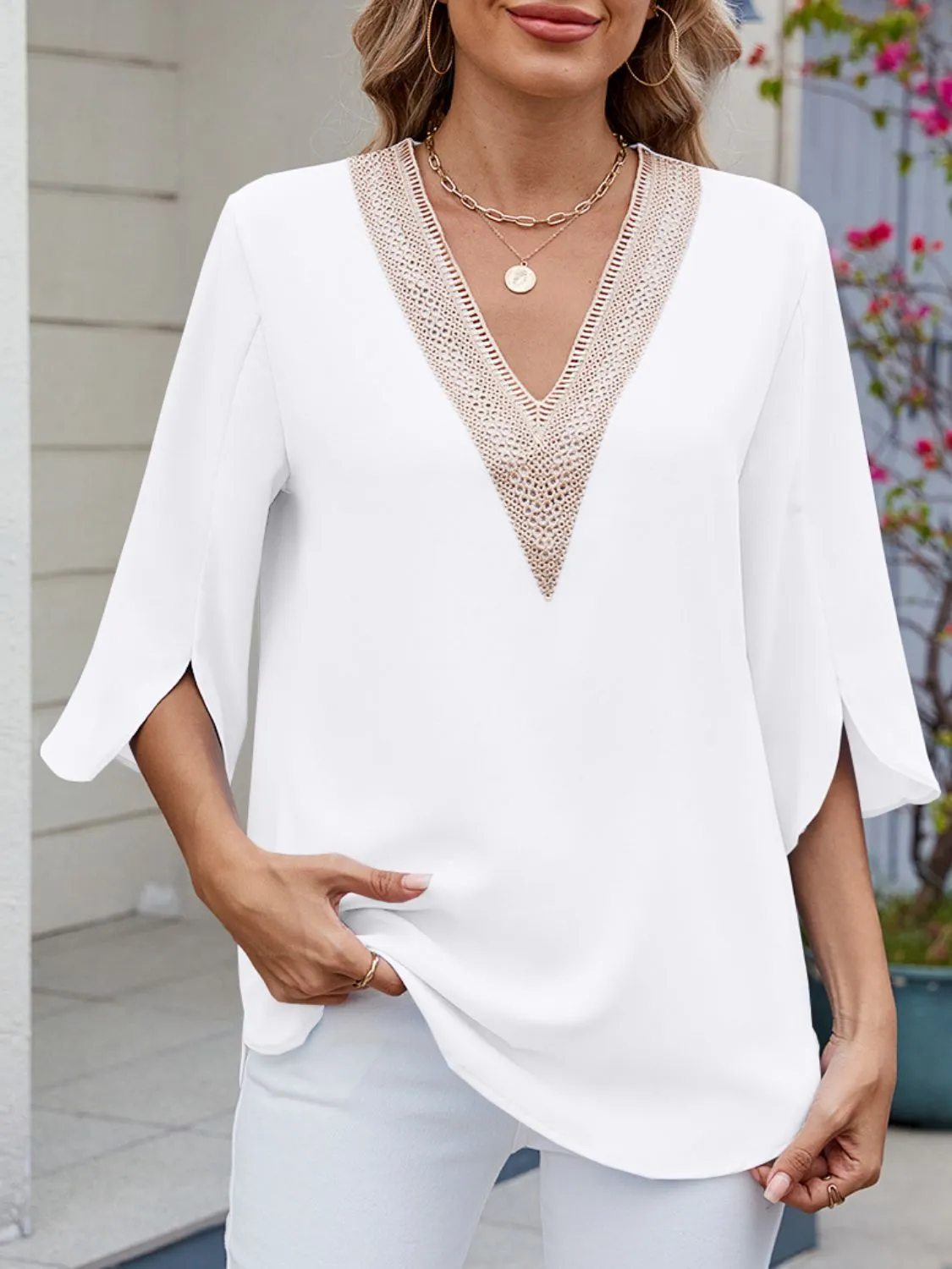 V-Neck 3/4 Sleeve Blouse - Image 17