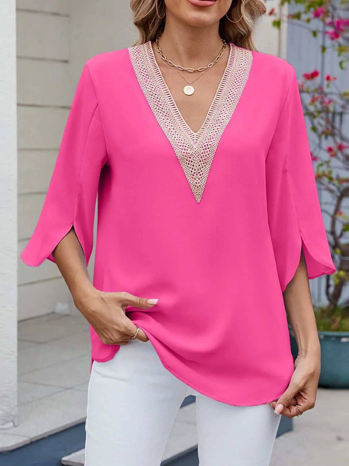 V-Neck 3/4 Sleeve Blouse - Image 25
