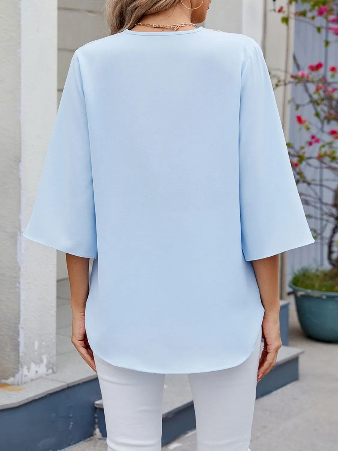 V-Neck 3/4 Sleeve Blouse - Image 8
