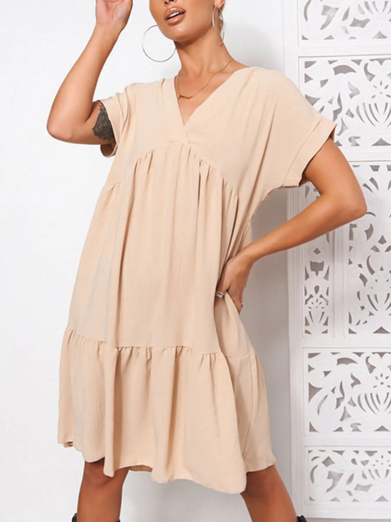 V-Neck Babydoll Tiered Mini Dress - Image 3