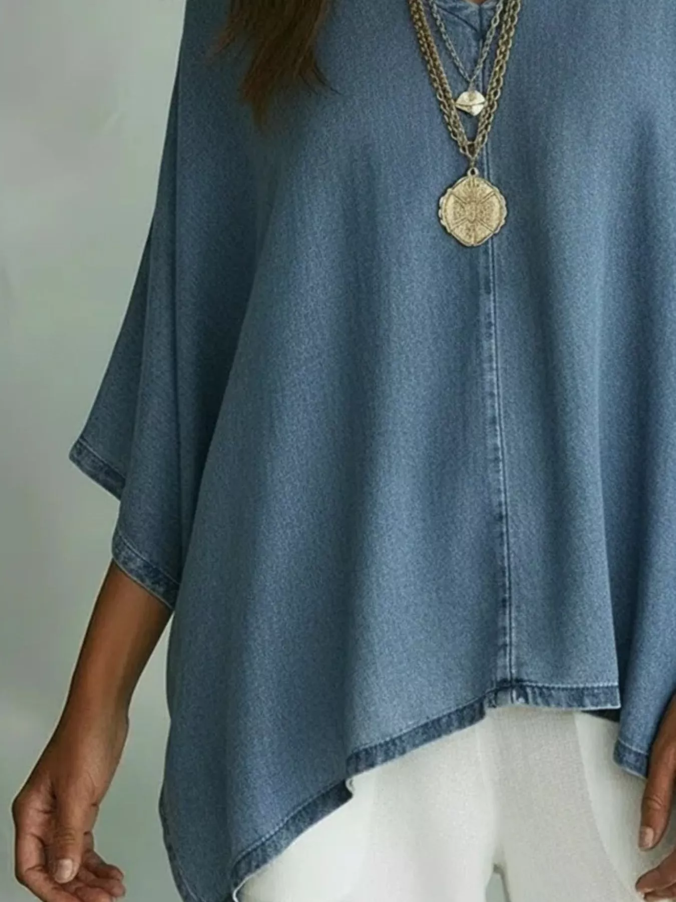 V-Neck Batwing Sleeve T-Shirt - Image 2