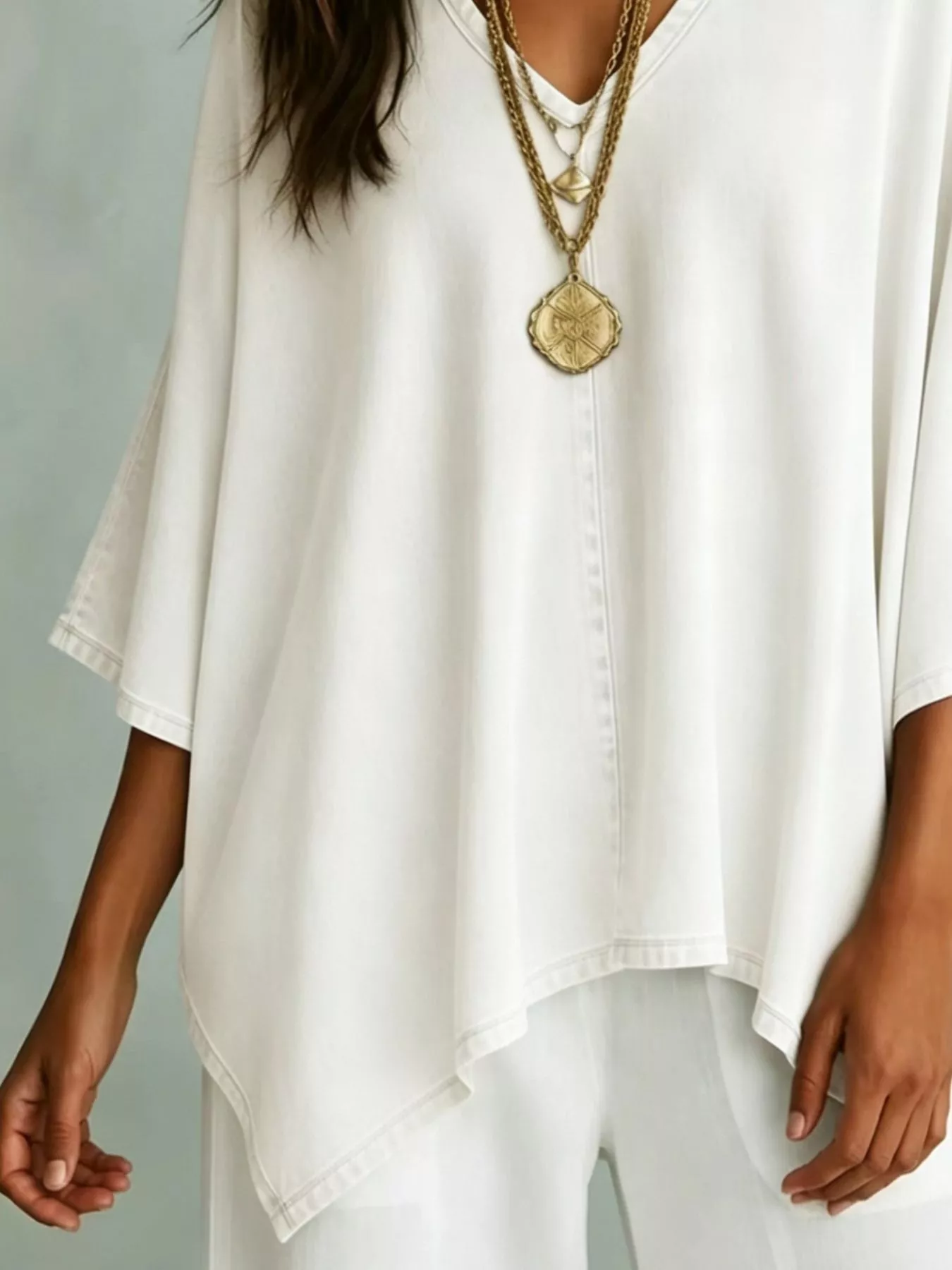 V-Neck Batwing Sleeve T-Shirt - Image 9