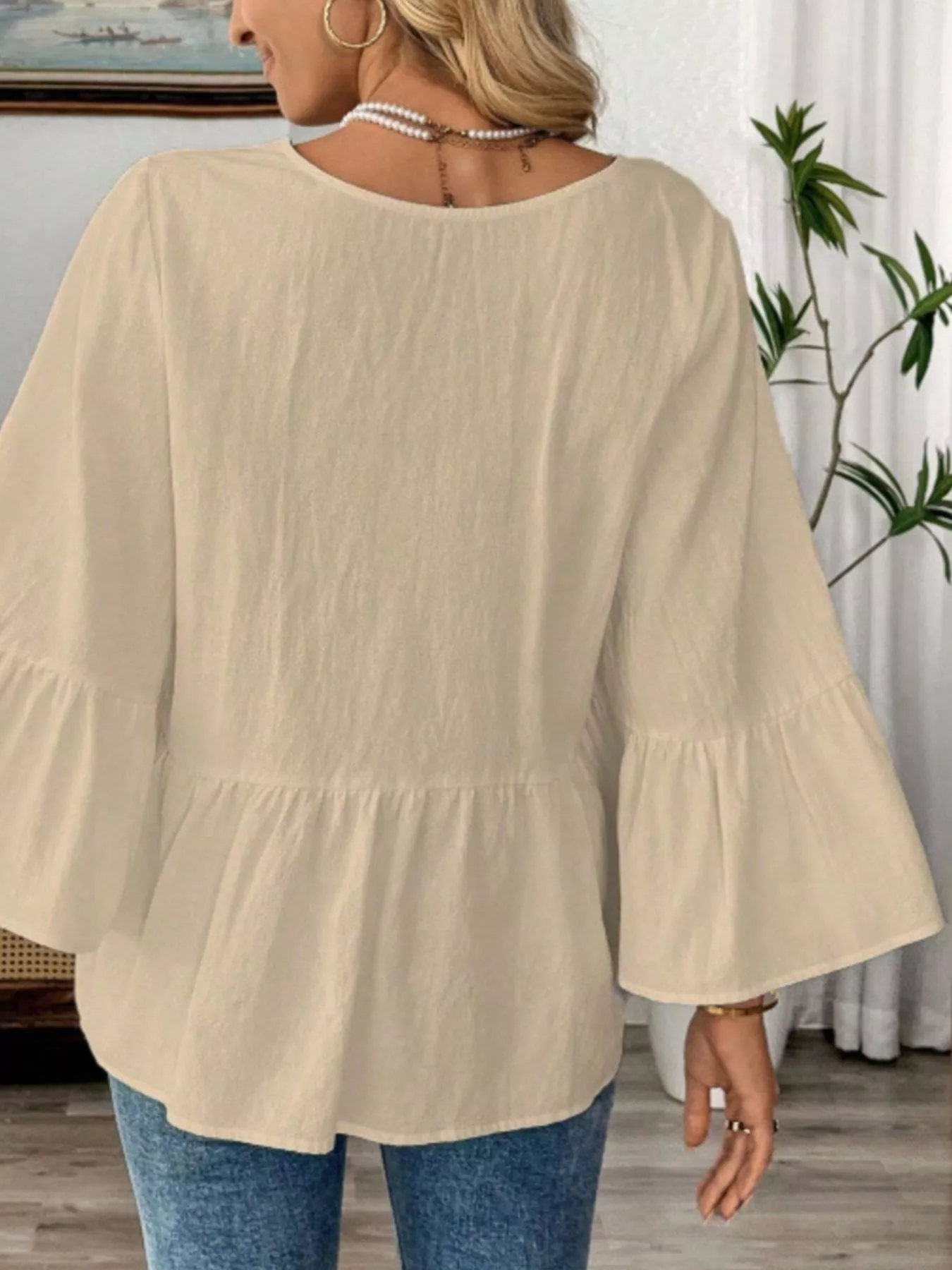 V-Neck Bell Sleeve Blouse - Image 9
