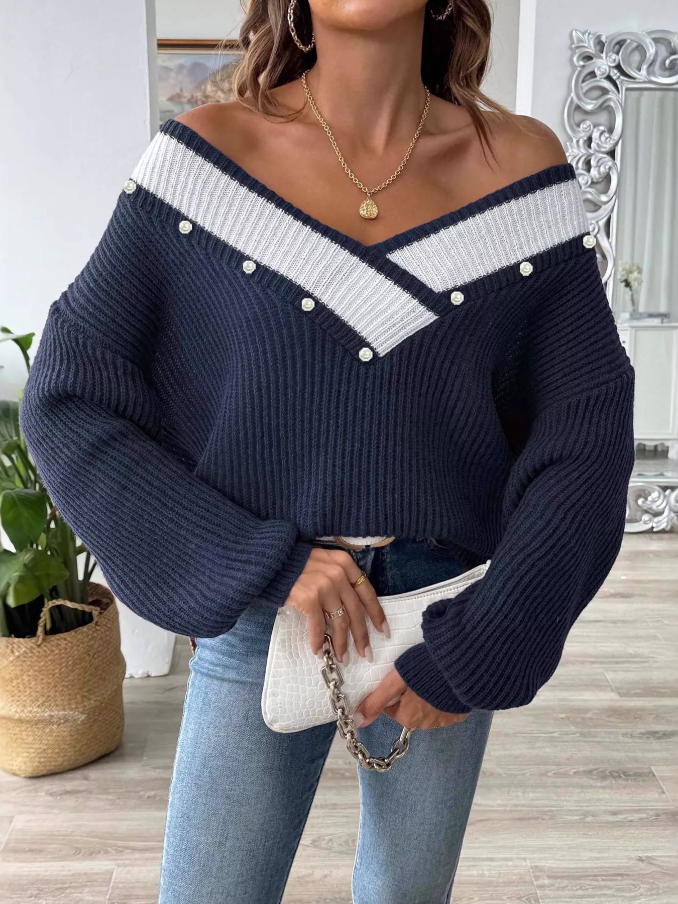 V-Neck Button-Decorated Sweater - Image 12