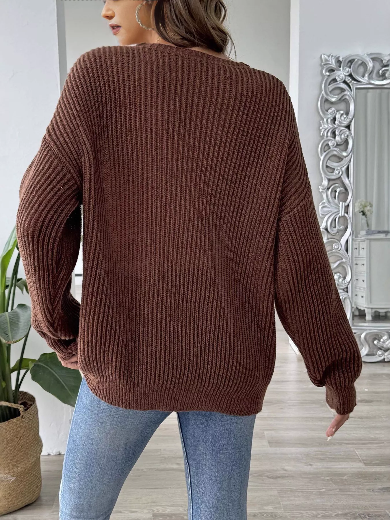 V-Neck Button-Decorated Sweater - Image 7