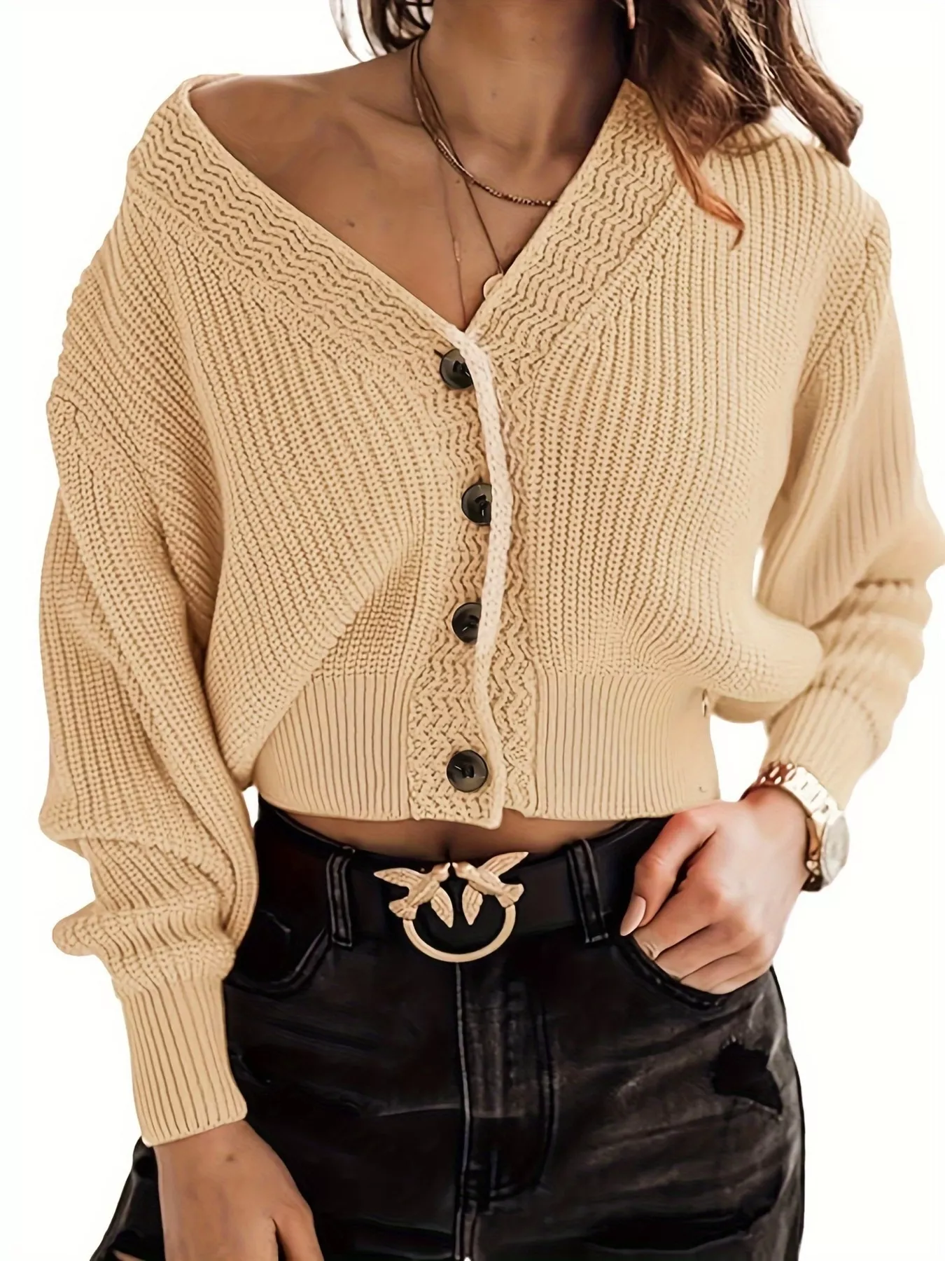 V-Neck Button-Down Knit Cardigan