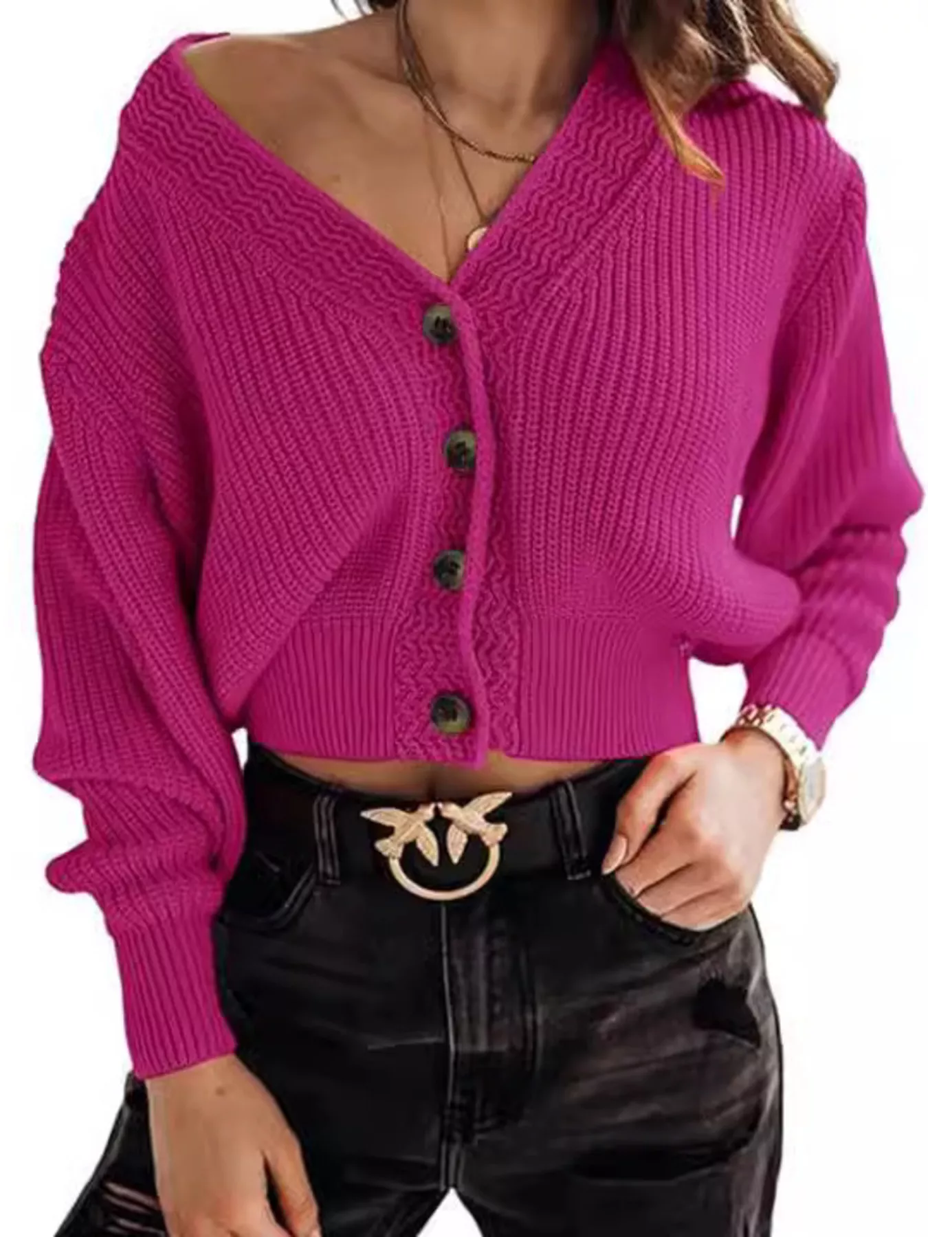 V-Neck Button-Down Knit Cardigan - Image 8