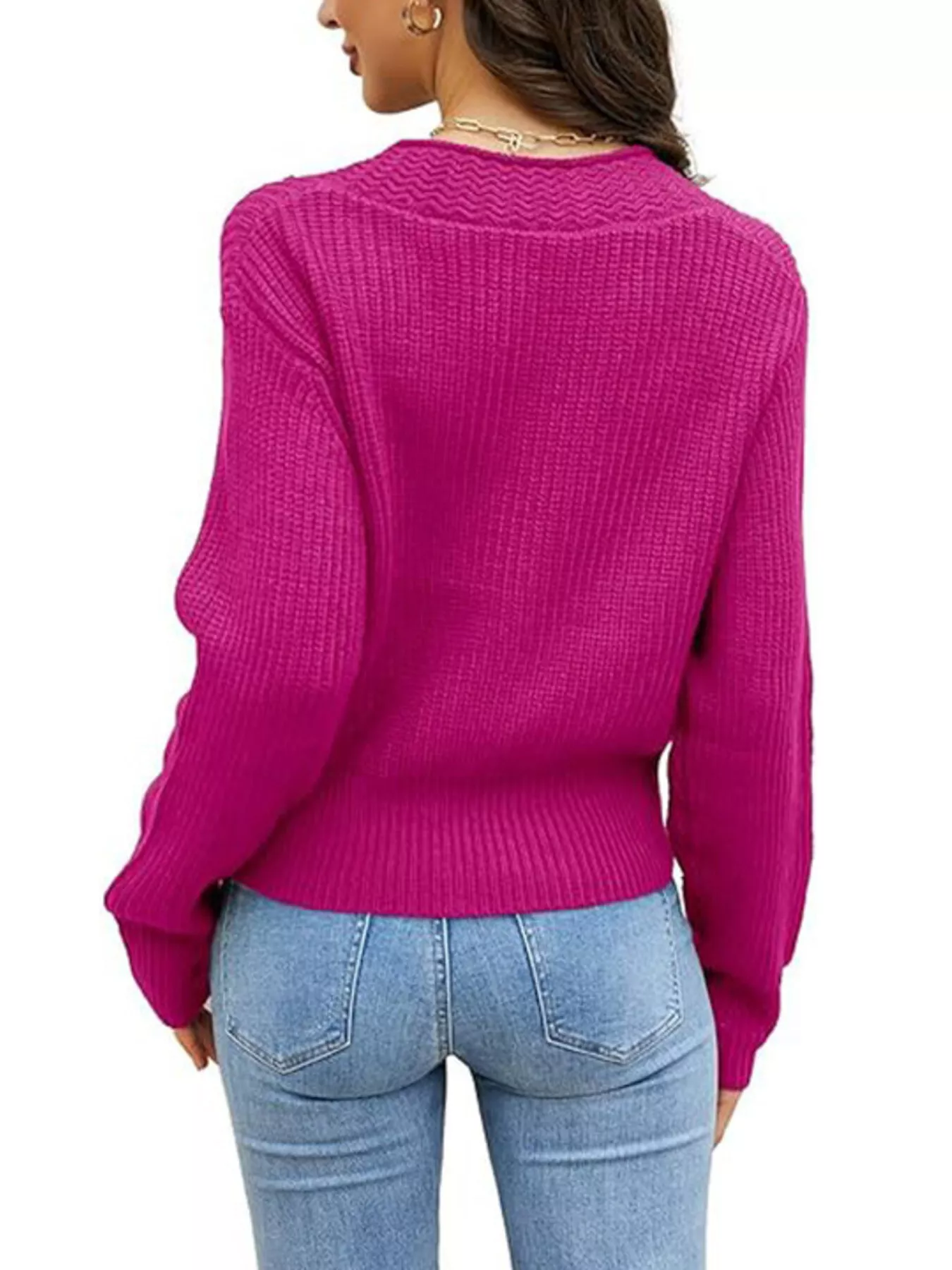 V-Neck Button-Down Knit Cardigan - Image 9