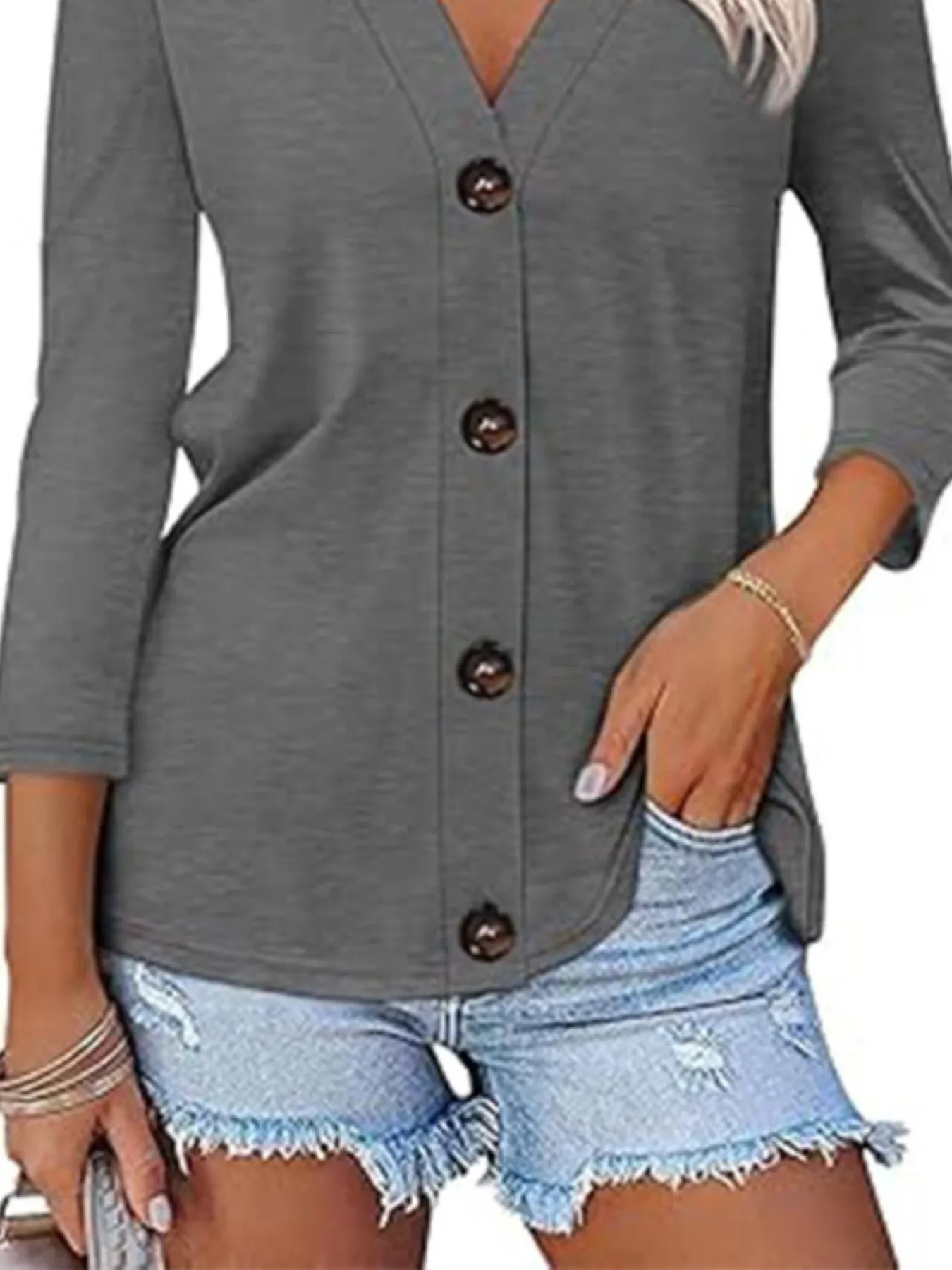 V-Neck Button Front Casual Top - Image 3