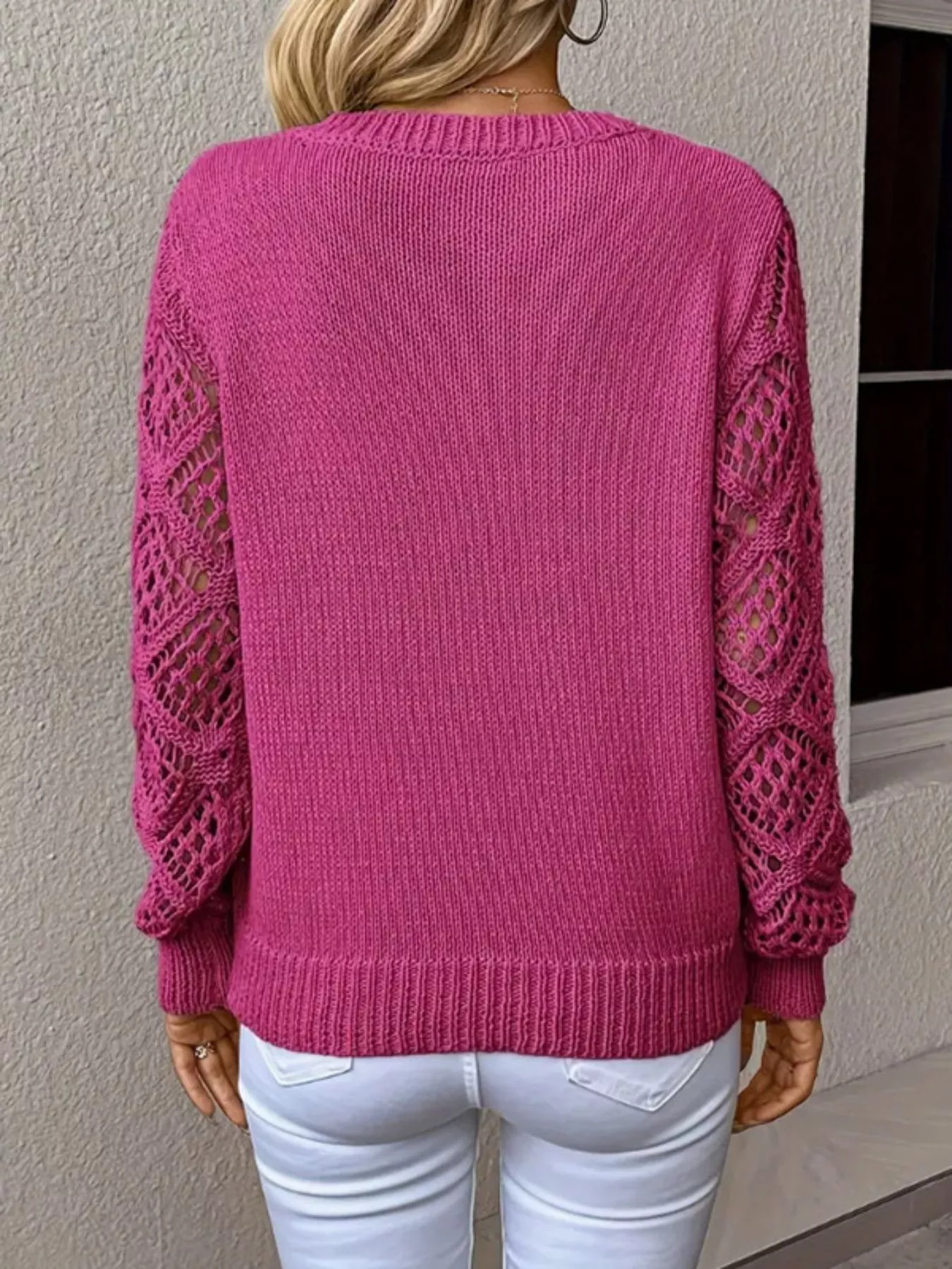 V-Neck Crochet Sleeve Sweater - Image 16