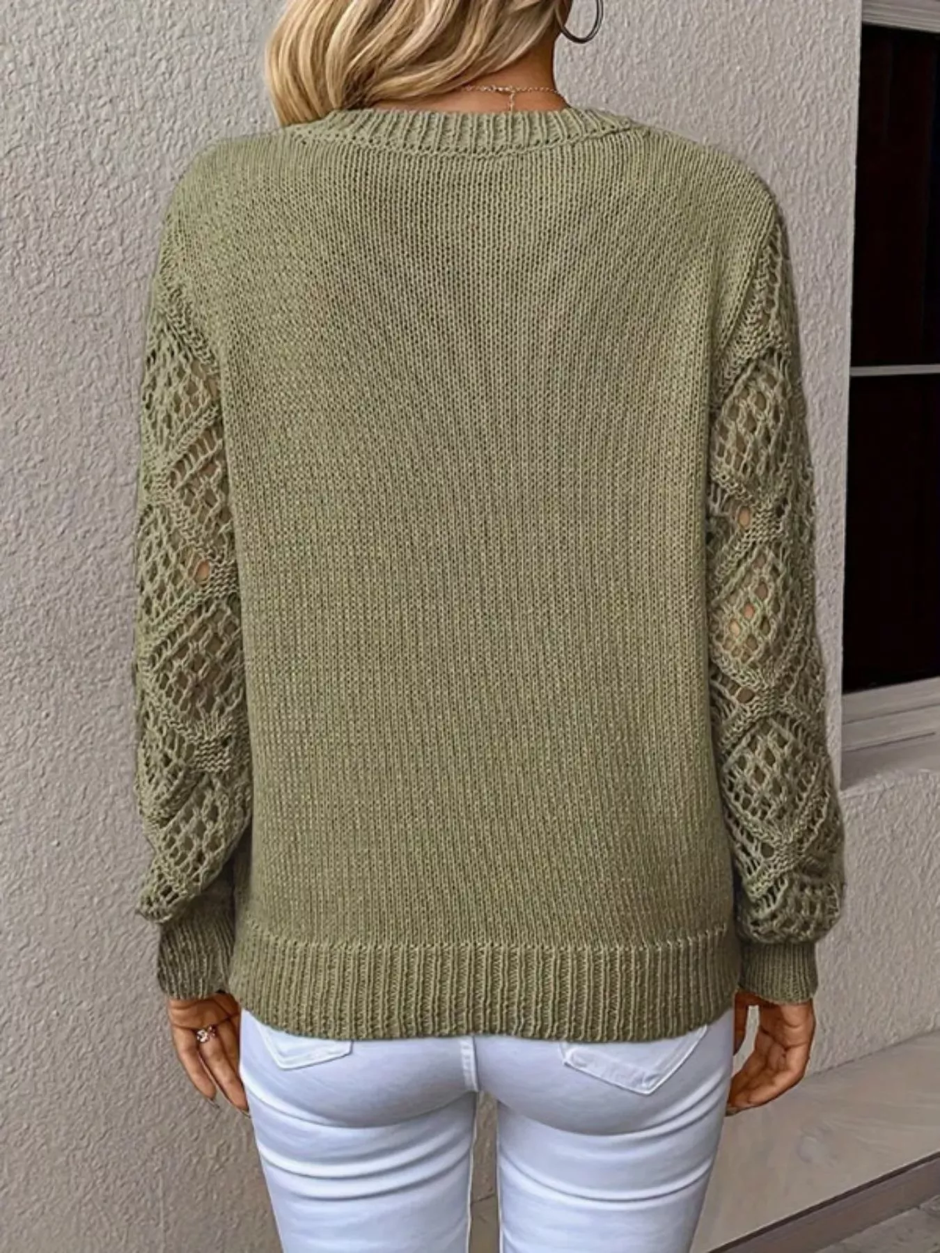 V-Neck Crochet Sleeve Sweater - Image 24
