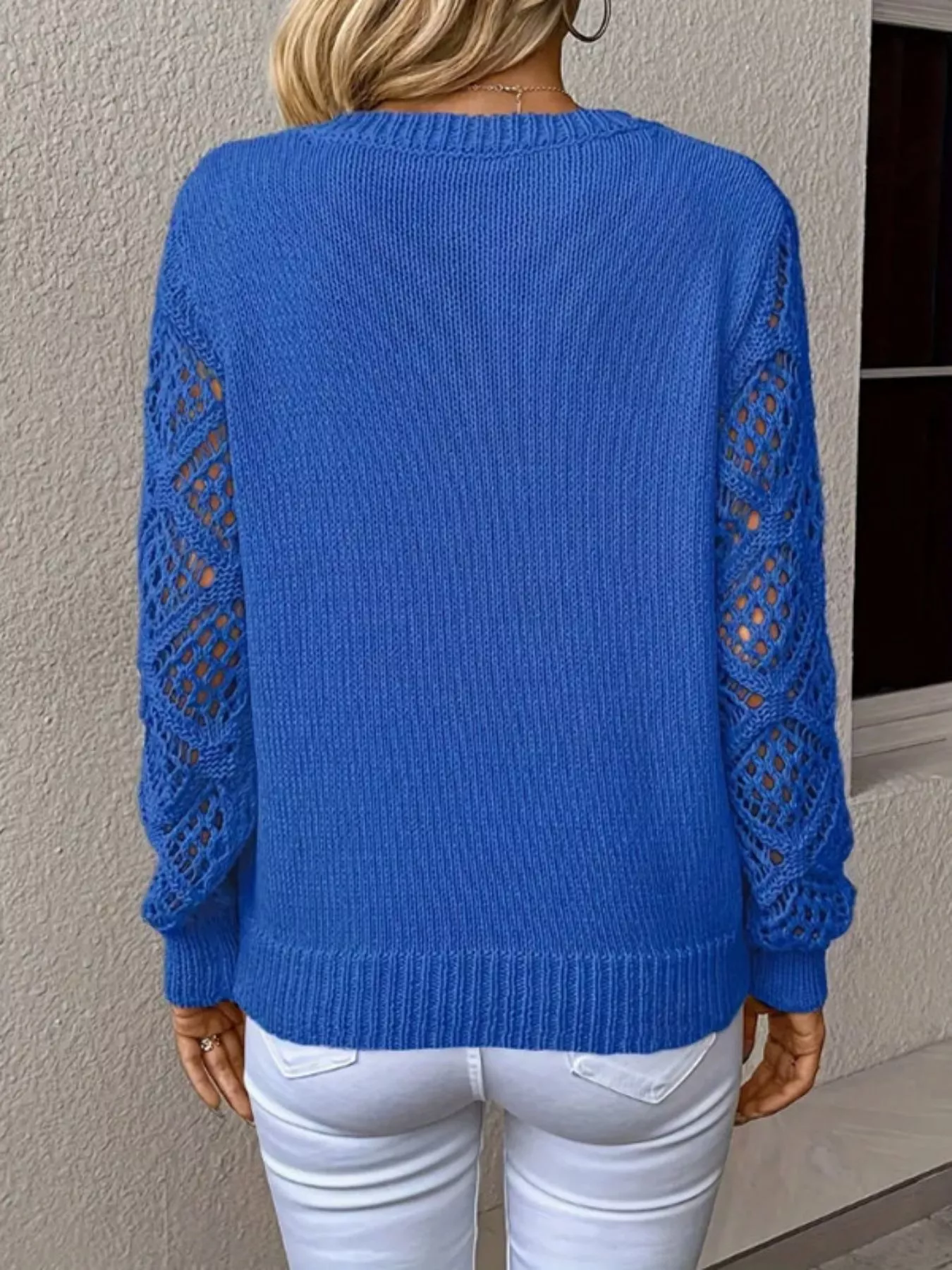 V-Neck Crochet Sleeve Sweater - Image 27