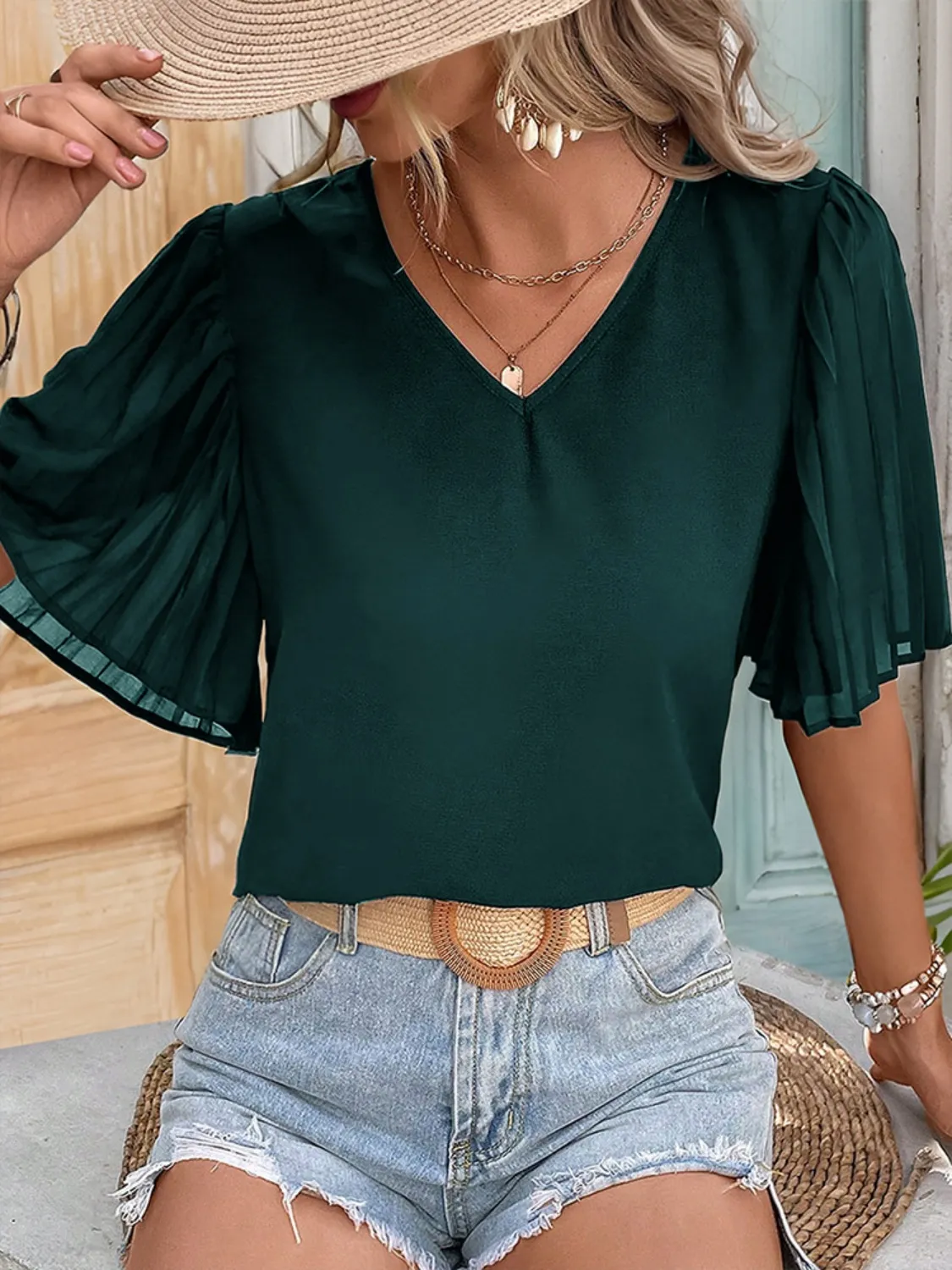 V-Neck Half Sleeve Blouse - Image 4
