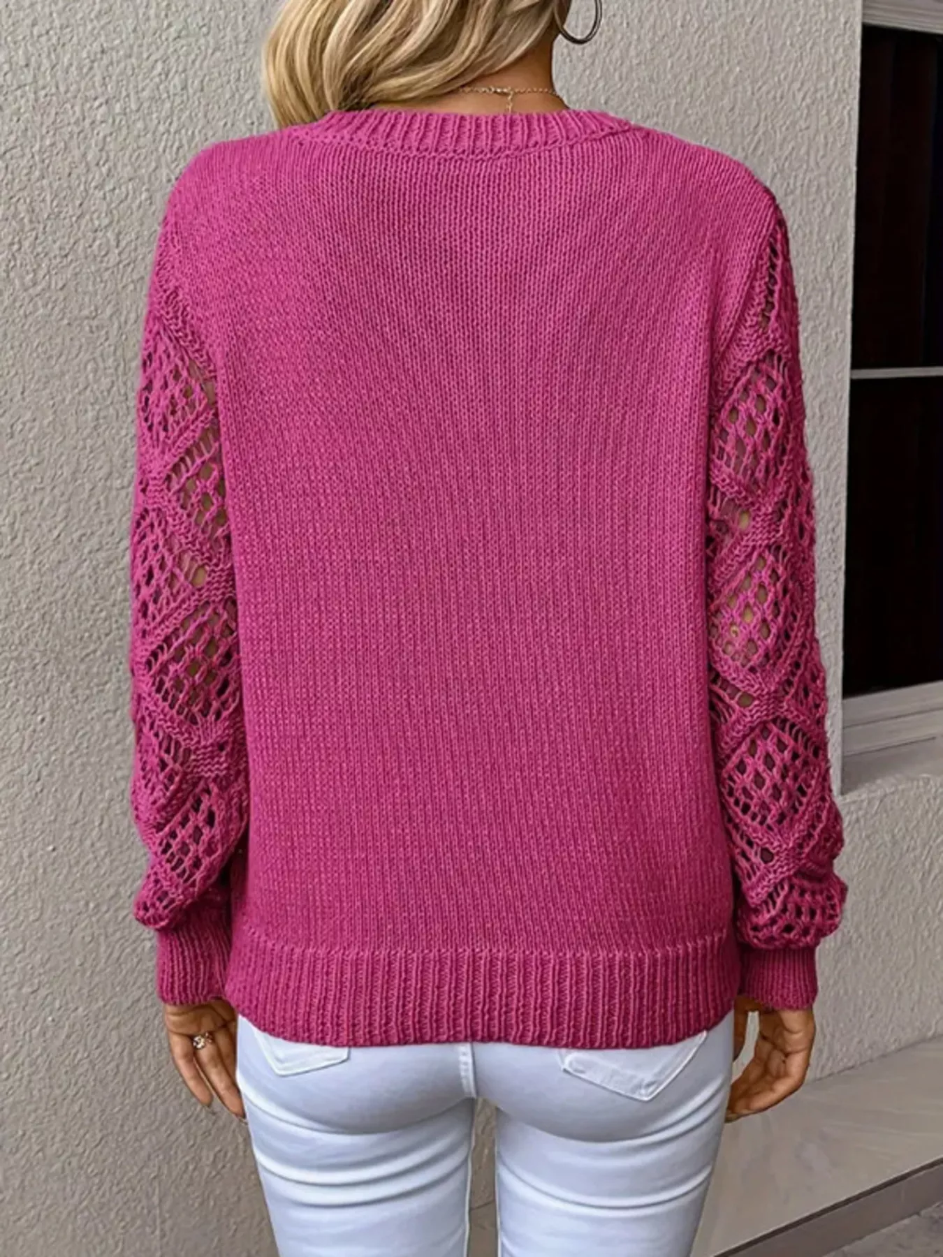V-Neck Hollow-Out Sleeve Knit Sweater - Image 11