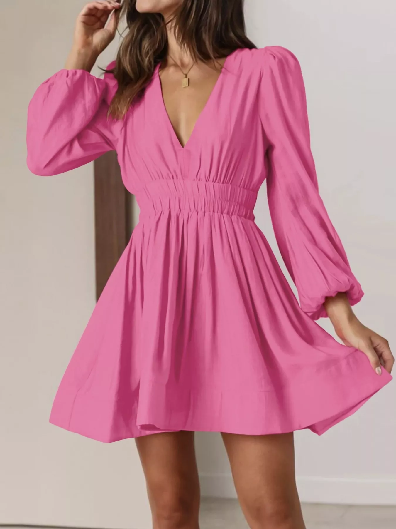 V-Neck Long Sleeve Mini Dress - Image 11