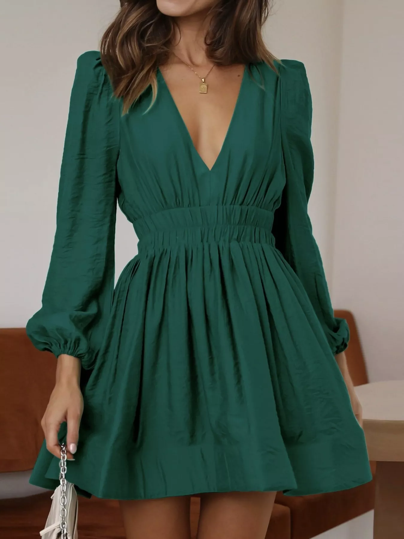 V-Neck Long Sleeve Mini Dress - Image 14