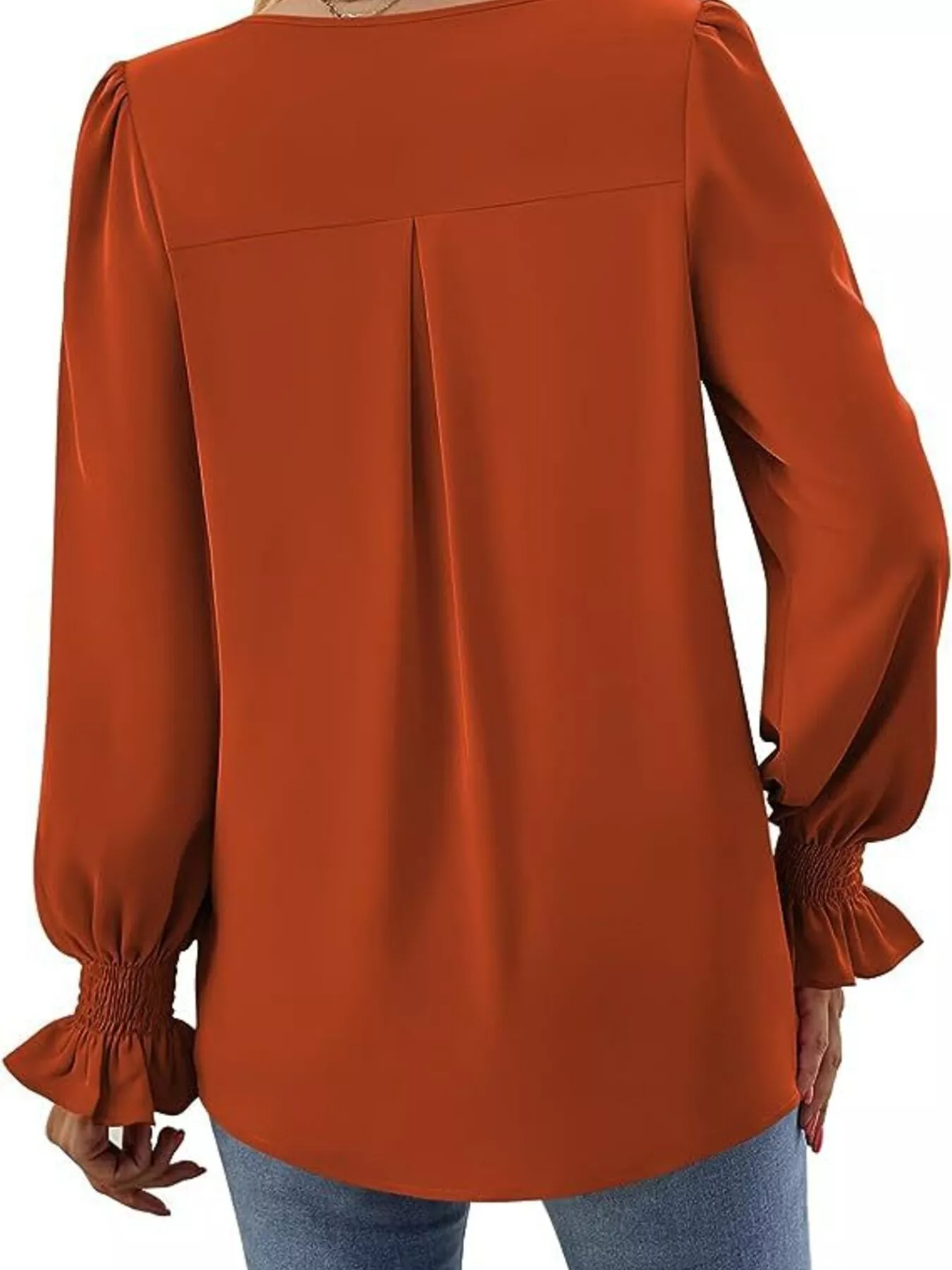 V-Neck Long Sleeve Ruffle Cuff Blouse - Image 29