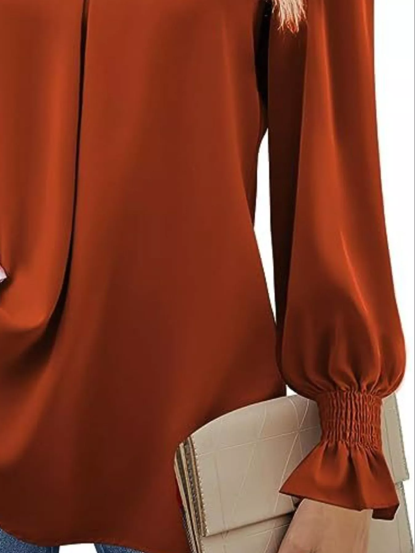 V-Neck Long Sleeve Ruffle Cuff Blouse - Image 30