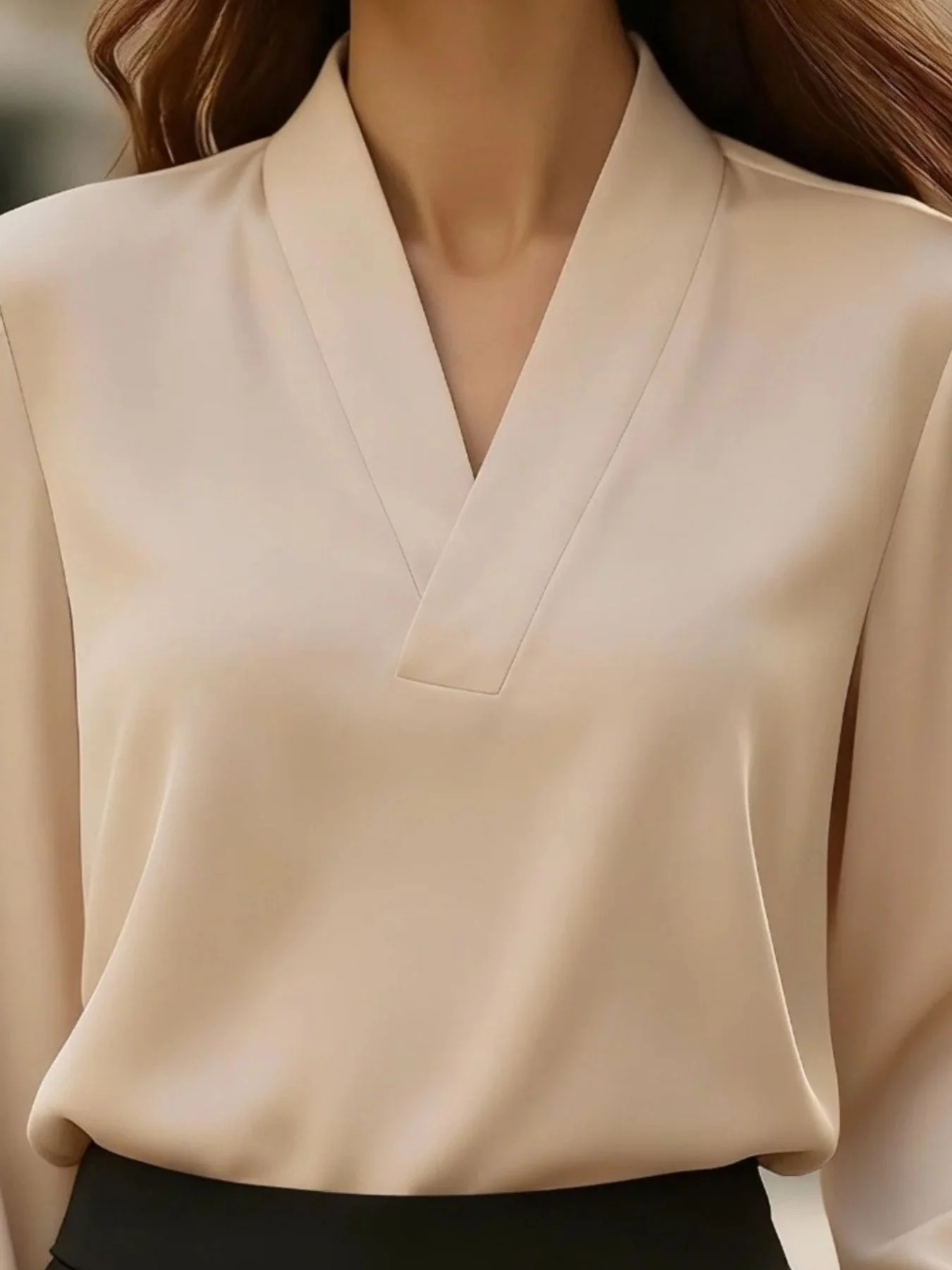 V-Neck Long Sleeve Satin Blouse - Image 8