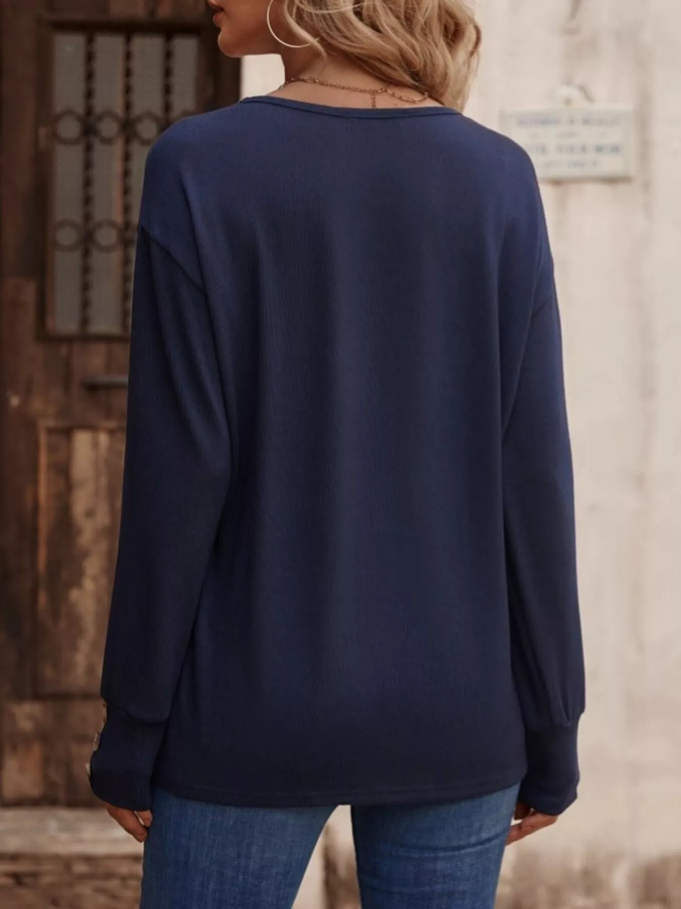V-Neck Long Sleeve T-Shirt - Image 35