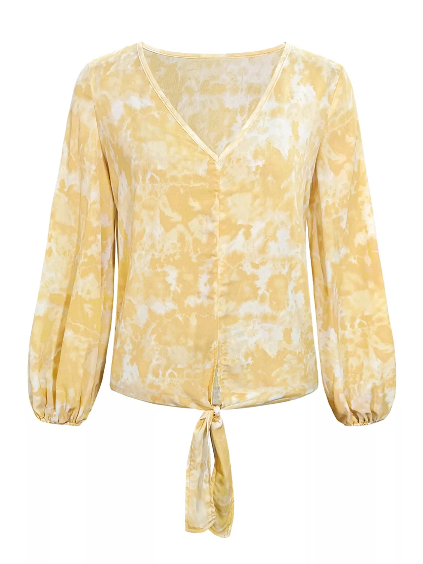 V-Neck Long Sleeve Tie-Front Blouse - Image 3
