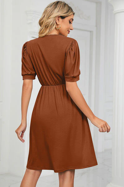 V-Neck Puff Sleeve Dress - Image 23