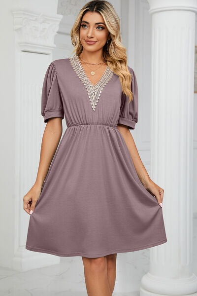 V-Neck Puff Sleeve Dress - Image 28