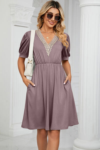 V-Neck Puff Sleeve Dress - Image 29