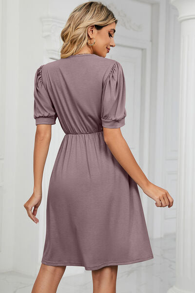 V-Neck Puff Sleeve Dress - Image 31