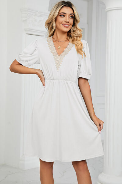 V-Neck Puff Sleeve Dress - Image 6