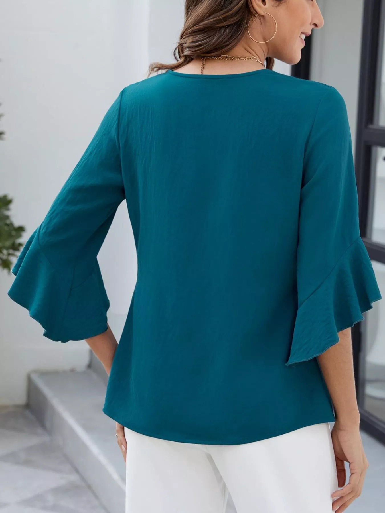 V-Neck Ruffle Sleeve Blouse - Image 20