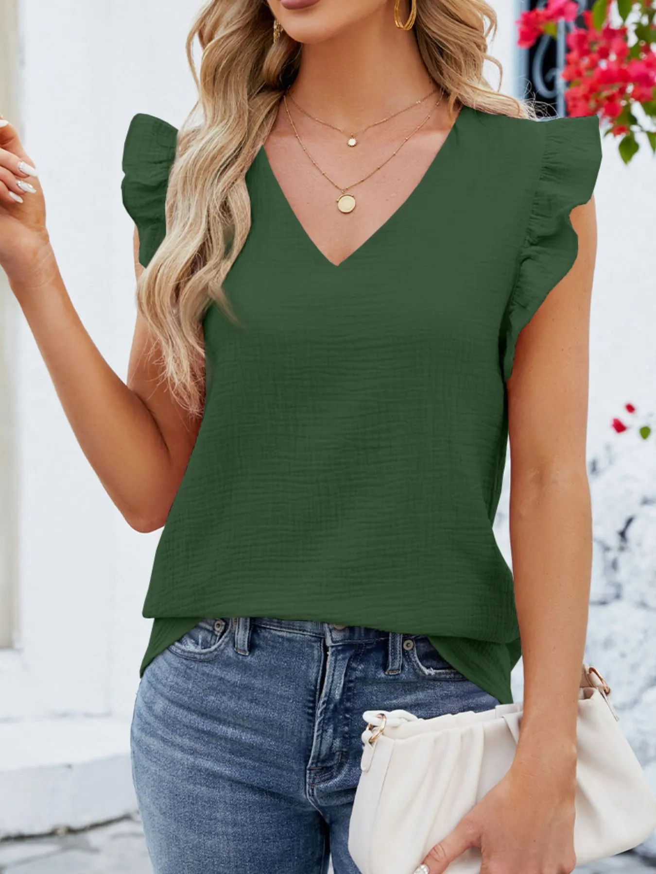 V-Neck Ruffled Sleeve Top - Image 15