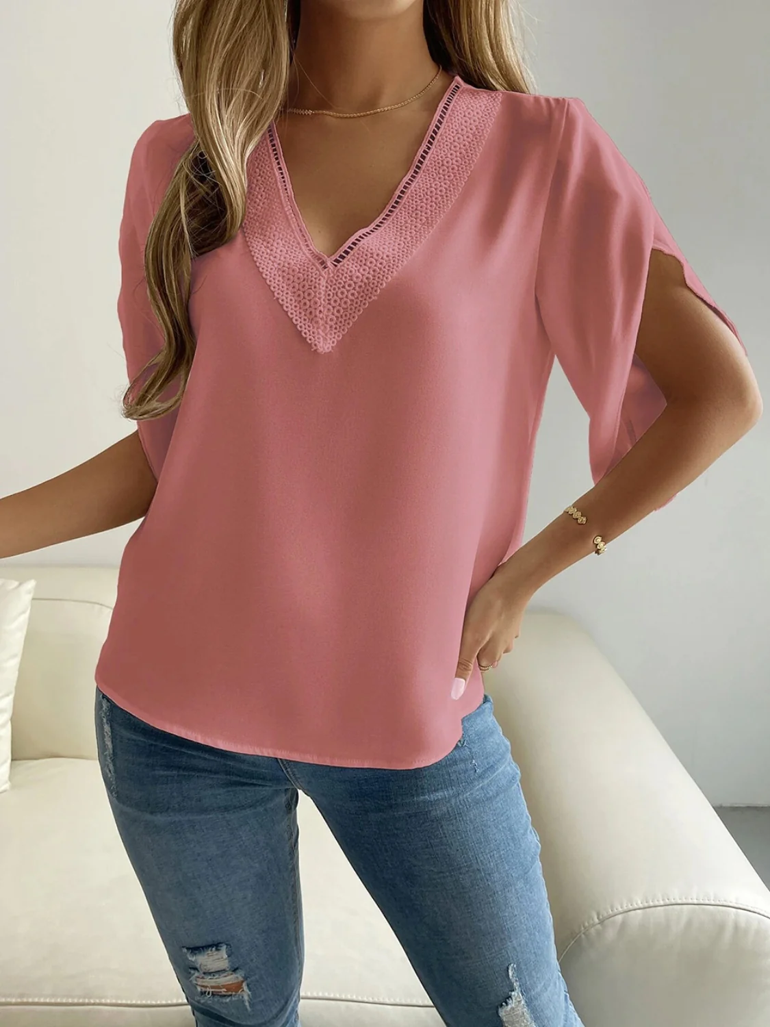 V-Neck Short Sleeve Blouse - Image 10