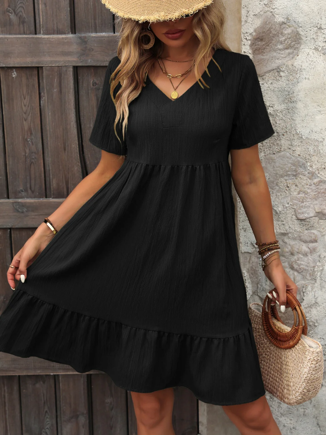 V-Neck Short Sleeve Mini Dress - Image 6