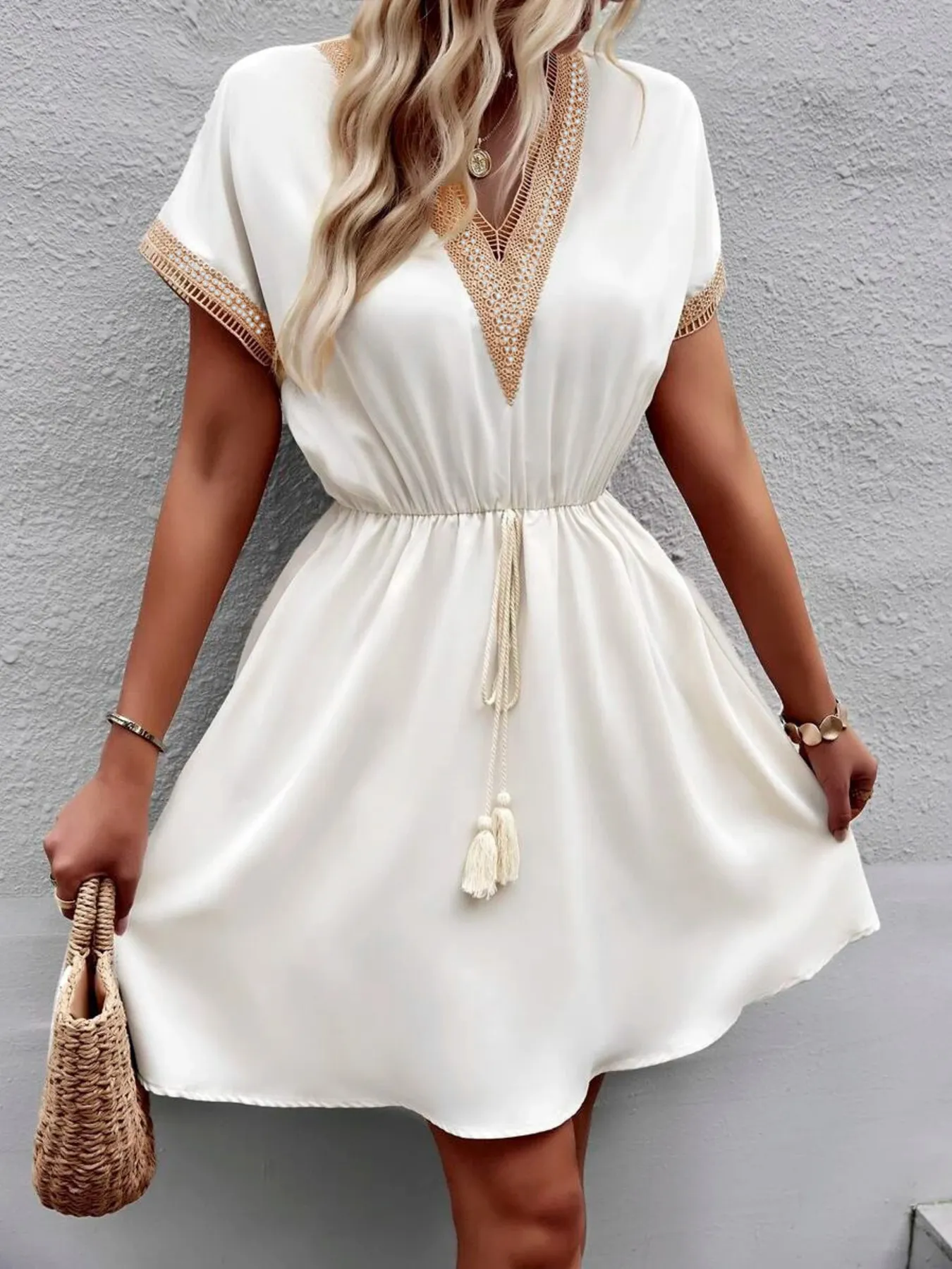 V-Neck Short Sleeve Mini Dress - Image 5