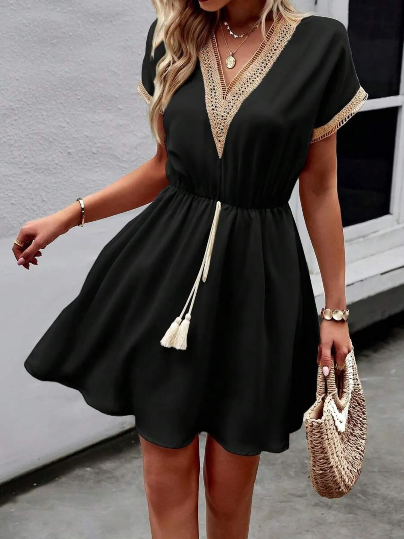V-Neck Short Sleeve Mini Dress - Image 7