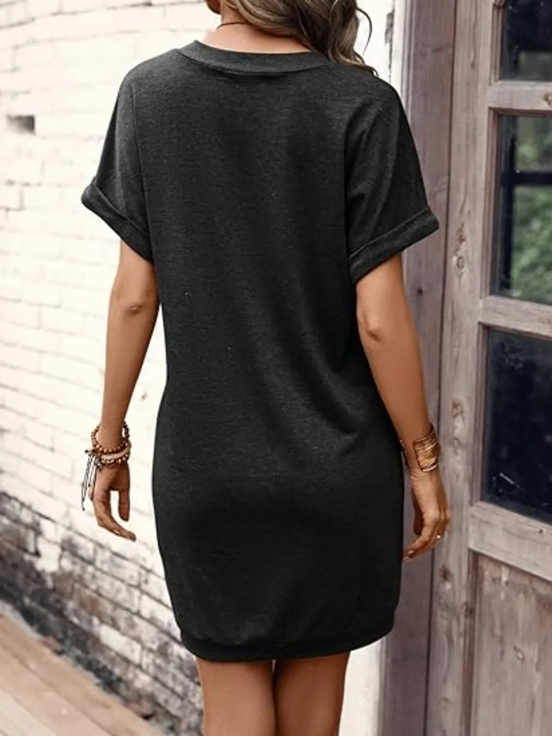 V-Neck Short Sleeve Mini Tee Dress - Image 8