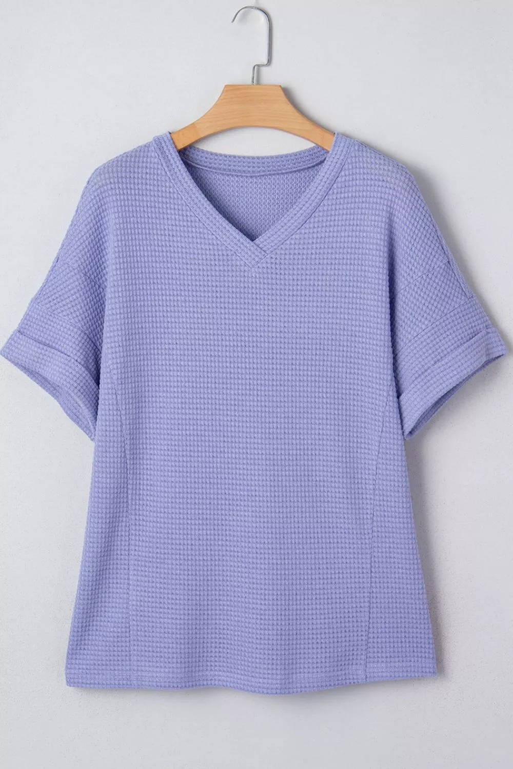V Neck Short Sleeve Plus Size Waffle Knit Top - Image 5