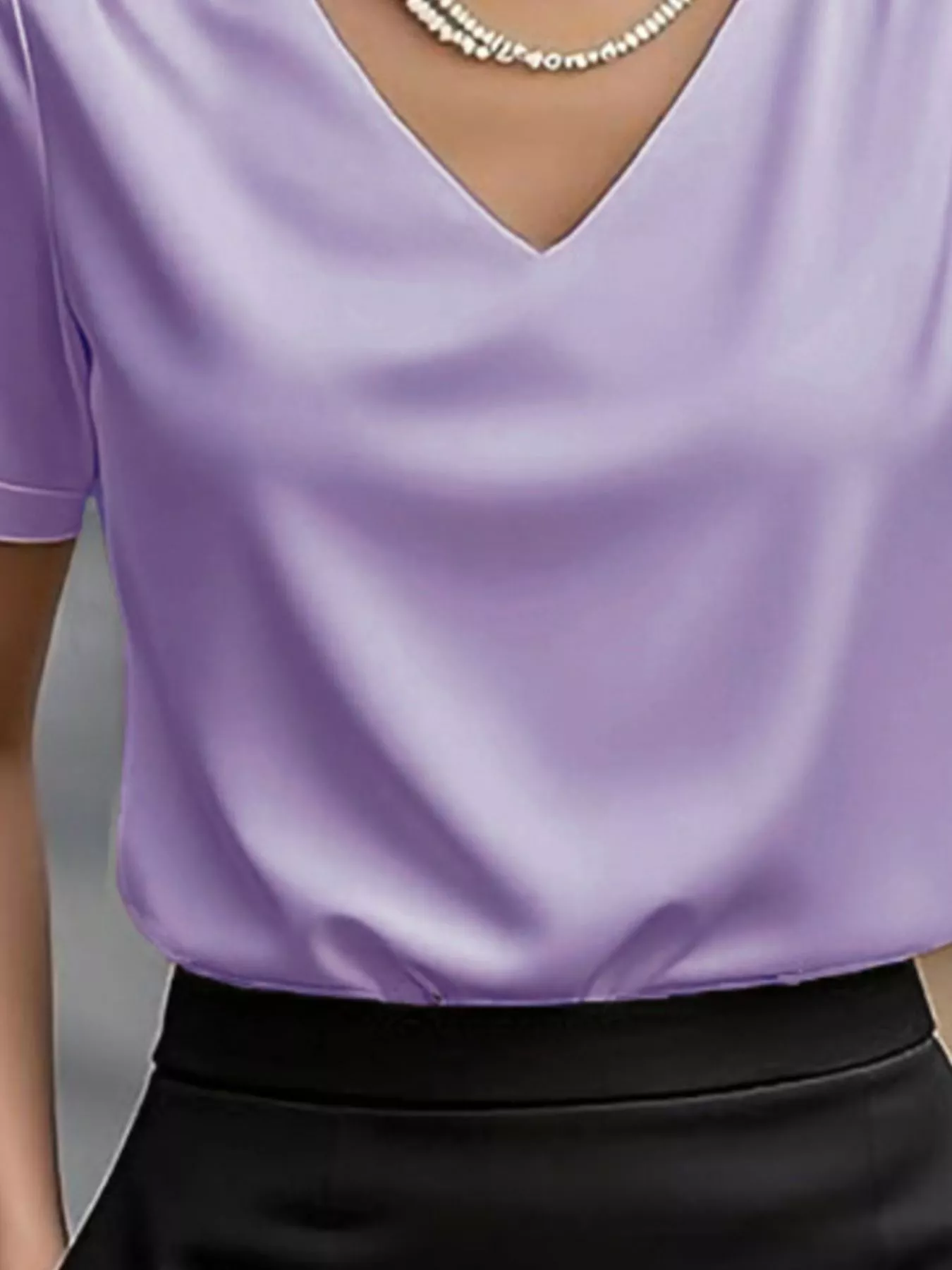 V-Neck Short Sleeve Satin Blouse - Image 15